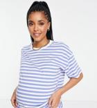 Asos Design Maternity Oversized T-shirt In Blue And White Stripe-multi