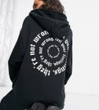 Asos Design Petite Oversized Mini Sweatshirt Hoodie Dress In Black With Feelings Print