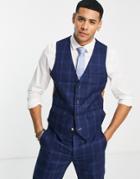 Harry Brown Slim Fit Windowpane Check Vest-navy