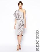 Asos Petite Drapey Dress With One Shoulder - Gray