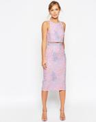 Asos Salon Embroidered Floral Organza Crop Top Pencil Dress - Lilac