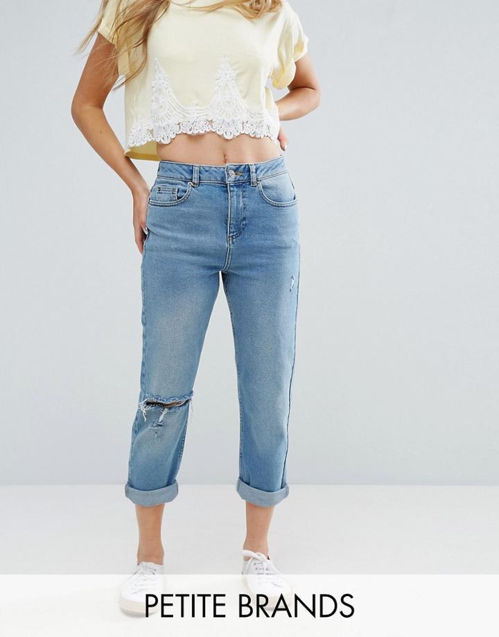 Miss Selfridge Petite Distressed Mom Jeans - Blue