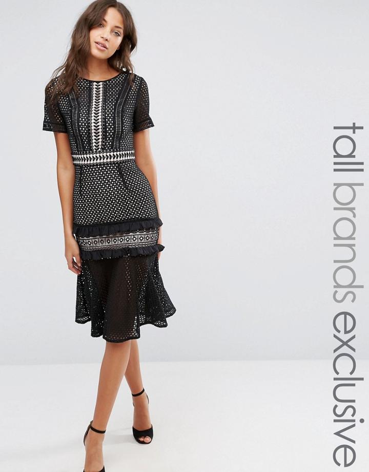 True Decadence Tall Allover Premium Frill Lace Pencil Dress - Multi