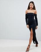 Asos Bardot Scuba Maxi Dress With Thigh Split - Black