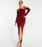 Jaded Rose Tall Exclusive One Shoulder Cut-out Maxi Dress In Burgundy-green