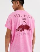 Asos Design Oversized T-shirt With Roll Sleeve In Acid Wash Pink With Japan Back Print