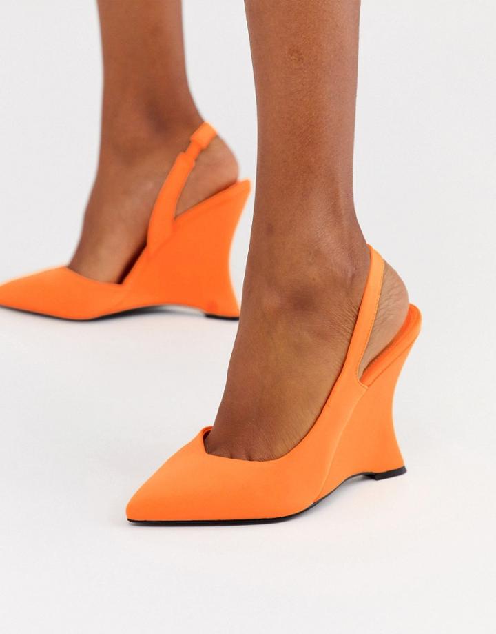 Asos Design Poison Pointed Slingback Wedges In Bright Orange