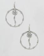 Sacred Hawk Rose Large Hoop Earrings - Silver