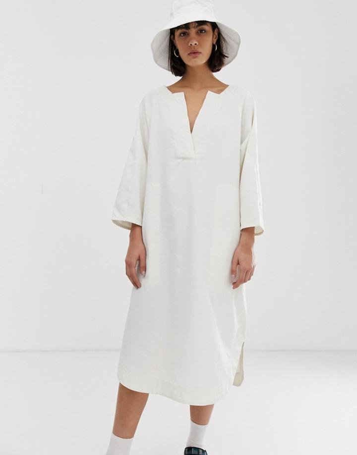 Weekday Recycled Edition Denim Dress In Off White - White