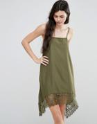 Vero Moda Cami Dress With Lace Hem - Green