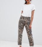 Asos Design Petite Ritson Rigid Mom Jeans In Abstract Leopard Print-multi