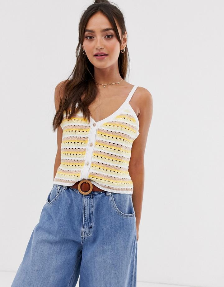 Asos Design Stripe Crochet Knitted Cami With Button Detail-multi