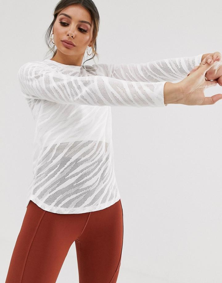Asos 4505 Long Sleeve Top In Sheer Zebra In Loose Fit - White
