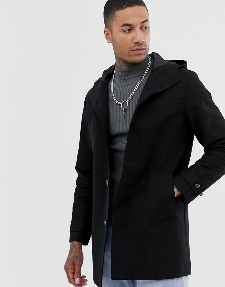 Asos Design Shower Resistant Hooded Trench Coat In Black