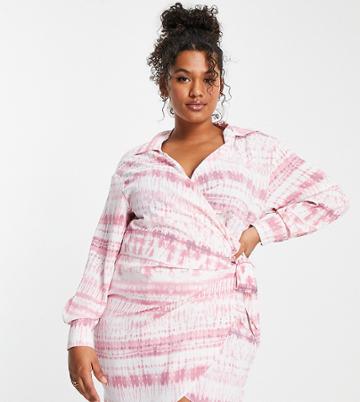 Saint Genies Plus Tie Side Shirt Mini Dress In Pink Print