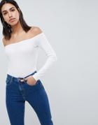Asos Design Off Shoulder Top In Fitted Rib - White