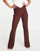 Asos Design Knitted Flare Pants In Brown - Part Of A Set