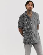 Another Influence Mixed Print Revere Collar Short Sleeve Shirt - Black