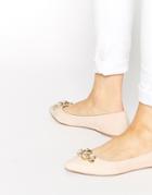 Asos Ladder Embellished Pointed Ballets - Nude