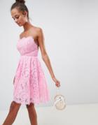 Asos Design Square Neck Mini Lace Prom Dress - Pink