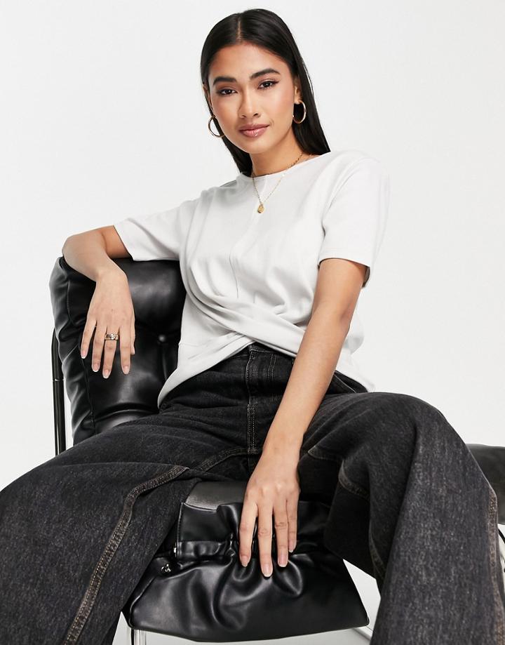 River Island Twist Front Tee In Light Gray