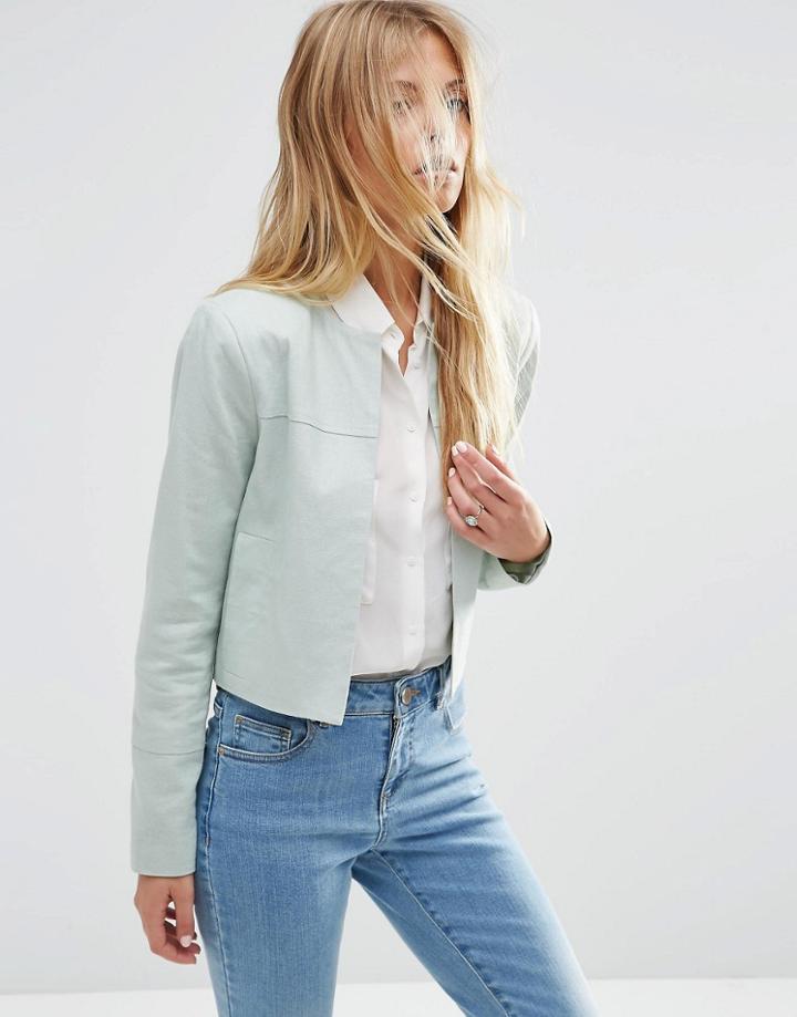 Asos Crop Blazer In Linen - Mint