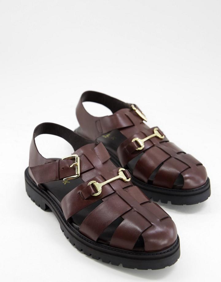 Walk London Benjamin Snaffle Sandals In Brown Leather