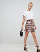 Asos Design Boucle Check Double Breasted Mini Skirt With Pearl Buttons - Multi