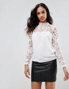 Lipsy Lace Sleeve Frill Detail Blouse - White