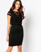 Lipstick Boutique Kylie Dress With Embroidered Overlay - Black Organza