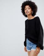 Brave Soul Caprice Sweater With Wide Sleeves - Gray
