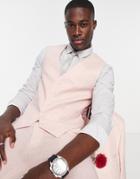 Asos Design Super Skinny Linen Mix Vest In Pink
