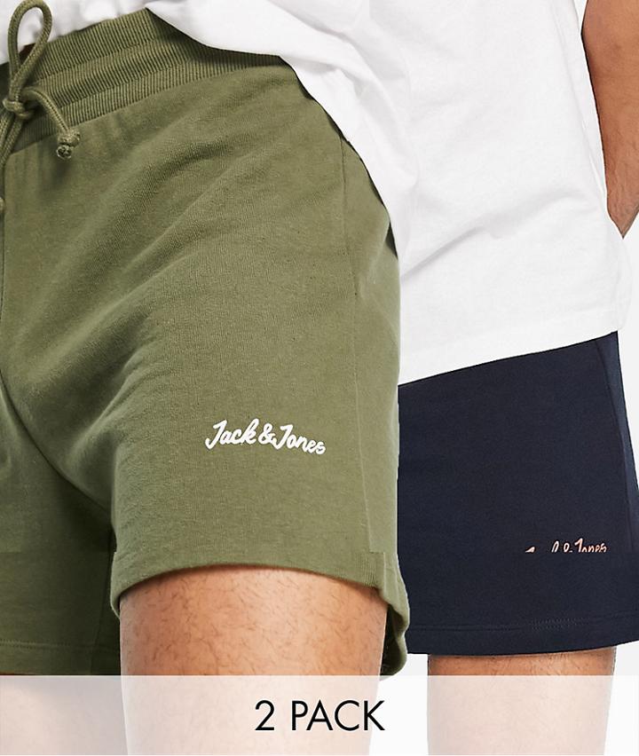 Jack & Jones Originals 2 Pack Logo Shorts In Navy & Khaki-multi