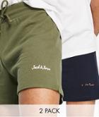 Jack & Jones Originals 2 Pack Logo Shorts In Navy & Khaki-multi