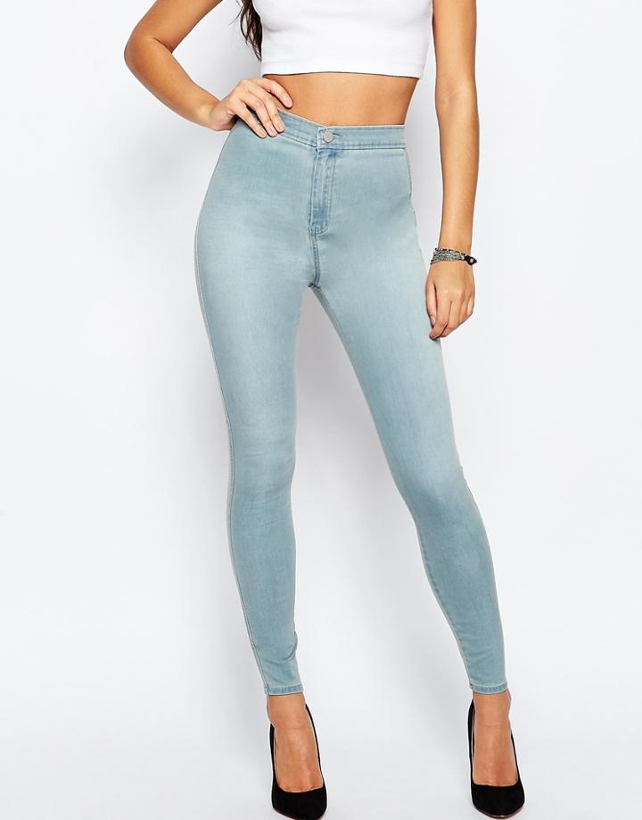 Asos Rivington High Waist Denim Jeggings In Ella Light Blue Wash - Ella Light Wash Blue