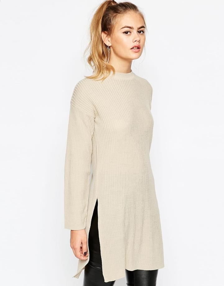 Daisy Street Knitted Tunic Sweater With Side Splits - Navy $35.00