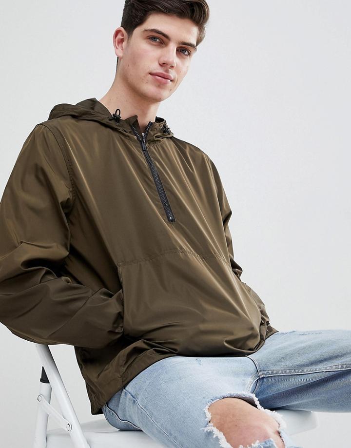 Asos Design Overhead Windbreaker In Khaki - Green