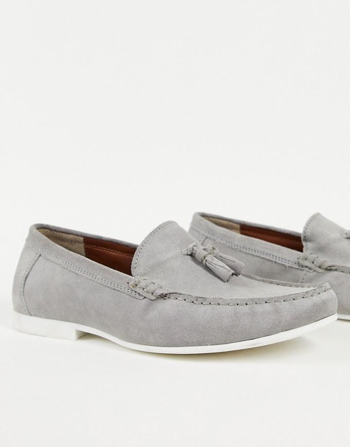 Topman Gray Real Suede Malik Tassel Loafers
