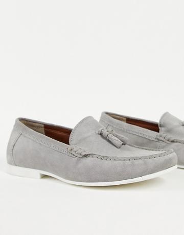 Topman Gray Real Suede Malik Tassel Loafers