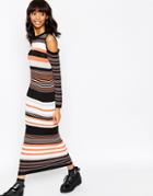 Asos Maxi Dress In Stripe Knit And Cold Shoulder - Multi