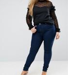 Lost Ink Plus High Waist Skinny Jeans With Ankle Detail - Blue