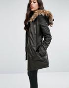Lipsy Faux Fur Hood Belted Parka Jacket With Zip Pockets - Green