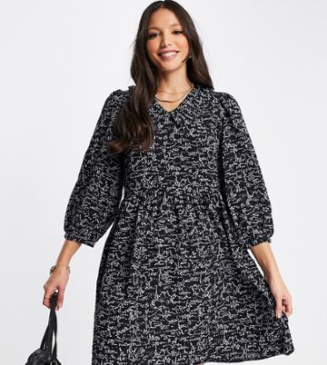 Pieces Tall Mini Smock Dress In Black Print