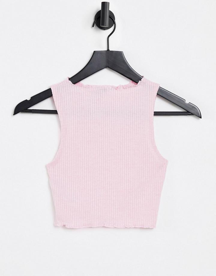 Asos Design Mix & Match Lounge Super Soft Ribbed Crop Tank With Lettuce Hem In Pink