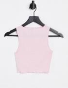 Asos Design Mix & Match Lounge Super Soft Ribbed Crop Tank With Lettuce Hem In Pink