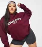 In The Style Plus Homebody Slogan Hoodie In Burgundy-red