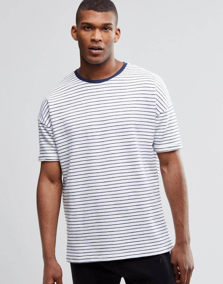 Asos Loungewear Oversized T-shirt With Stripe In Reverse Loopback Fabric - White