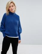 Moss Copenhagen High Neck Sweater With Balloon Sleeves - Blue