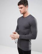 Asos Longline Muscle T-shirt In Black With Zip Sleeve - Black