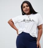 Asos Design Curve T-shirt With Sketchy Paris City Print - White